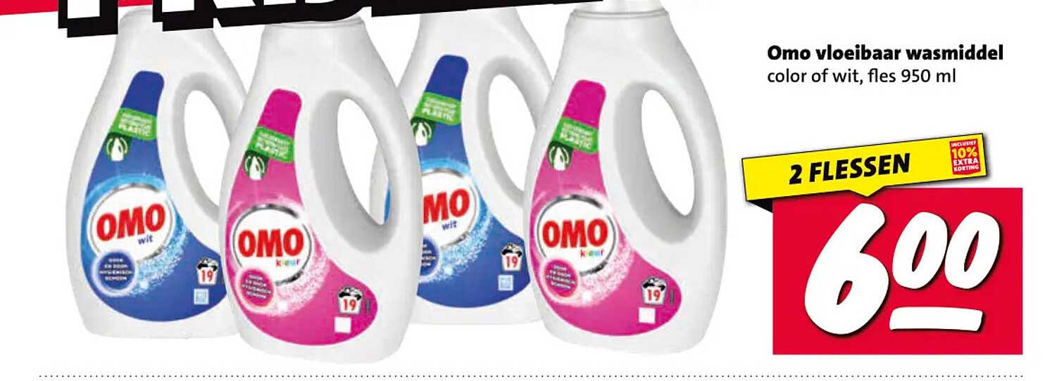 Omo vloeibaar wasmiddel color of wit, fles 950 ml 2 flessen