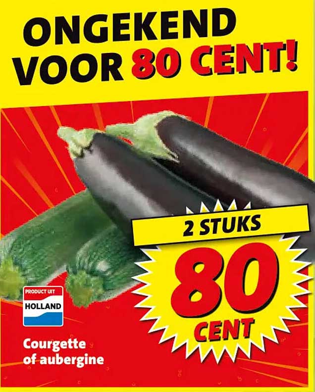 Ongekend voor 80 cent! 2 stuks 80 cent Courgette of aubergine