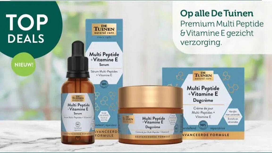 Op alle De Tuinen Premium Multi Peptide & Vitamine E gezichtsverzorging
