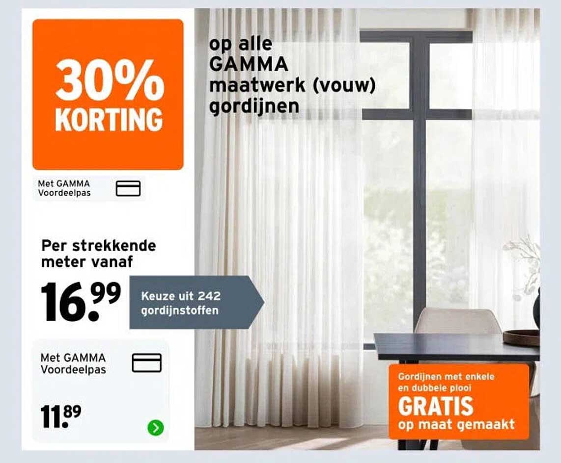 op alle GAMMA maatwerk (vouw) gordijnen