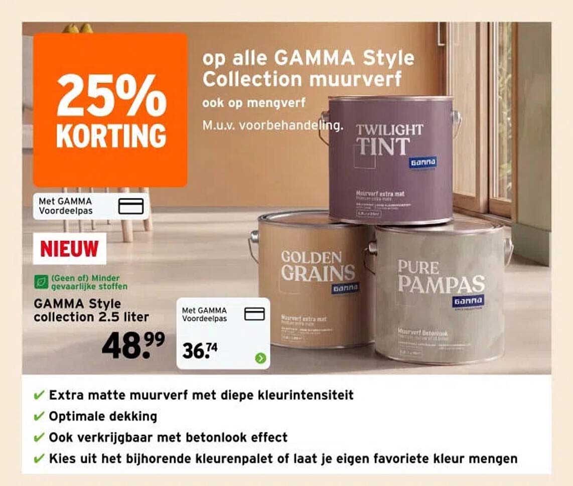 op alle GAMMA Style Collection muurverf 25% KORTING