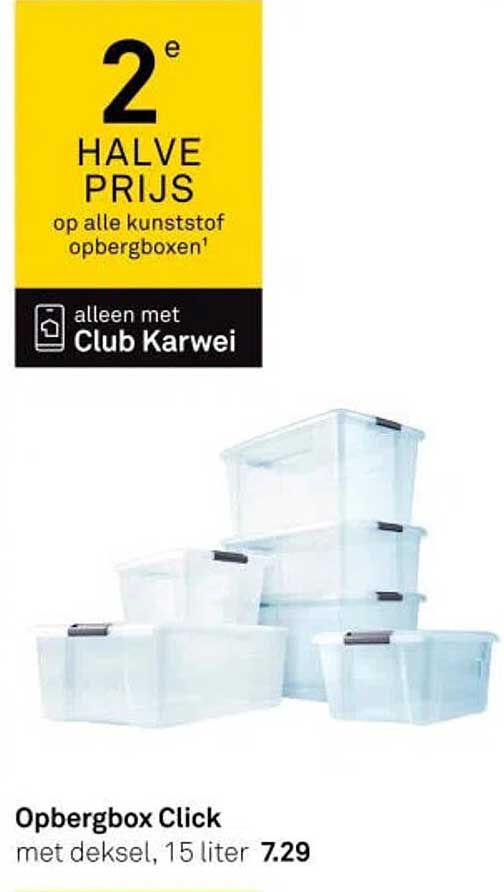 Opbergbox Click met deksel, 15 liter 2e halve prijs
