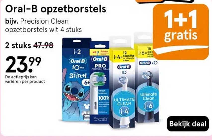 Oral-B opzetborstels 1+1 gratis