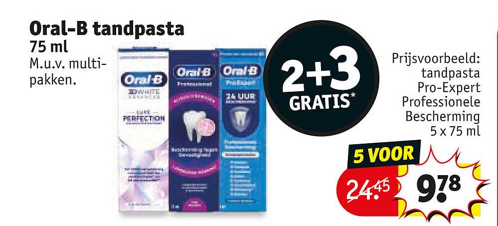 Oral-B tandpasta 75 ml 2+3 GRATIS*