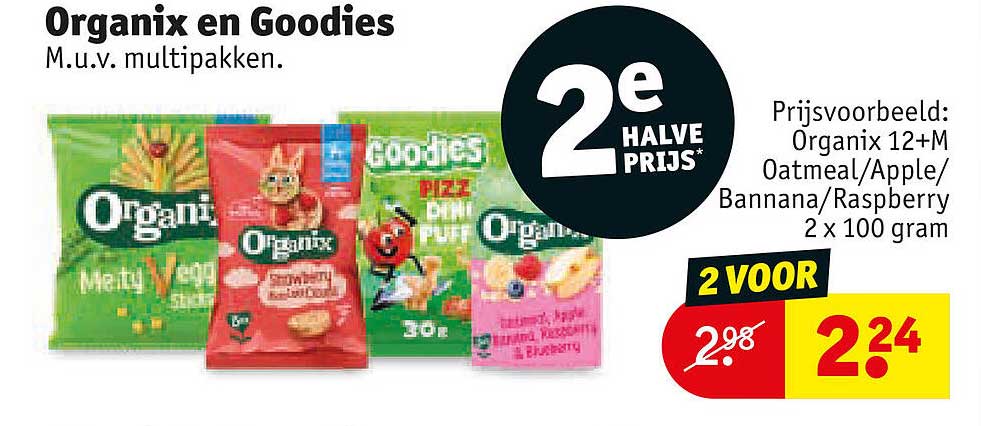 Organix en Goodies M.u.v. multipakken. 2e halve prijs