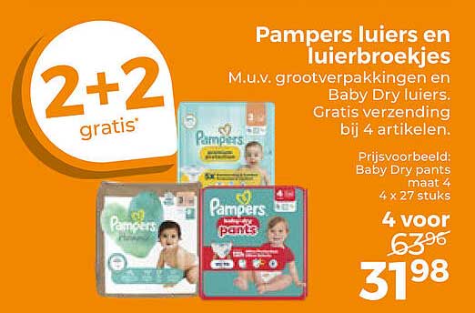 Pampers luiers en luierbroekjes 2+2 gratis