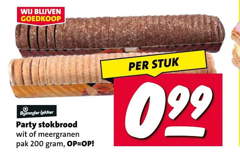 Party stokbrood wit of meergranen pak 200 gram, OP=OP!