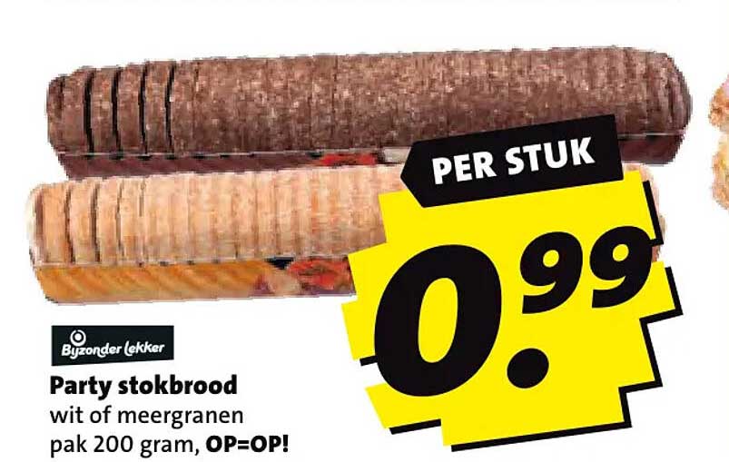 Party stokbrood wit of meergranen pak 200 gram, OP=OP! PER STUK