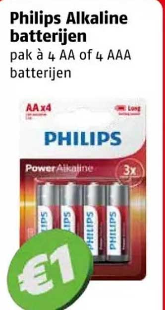 Philips Alkaline batterijen pak à 4 AA of 4 AAA batterijen