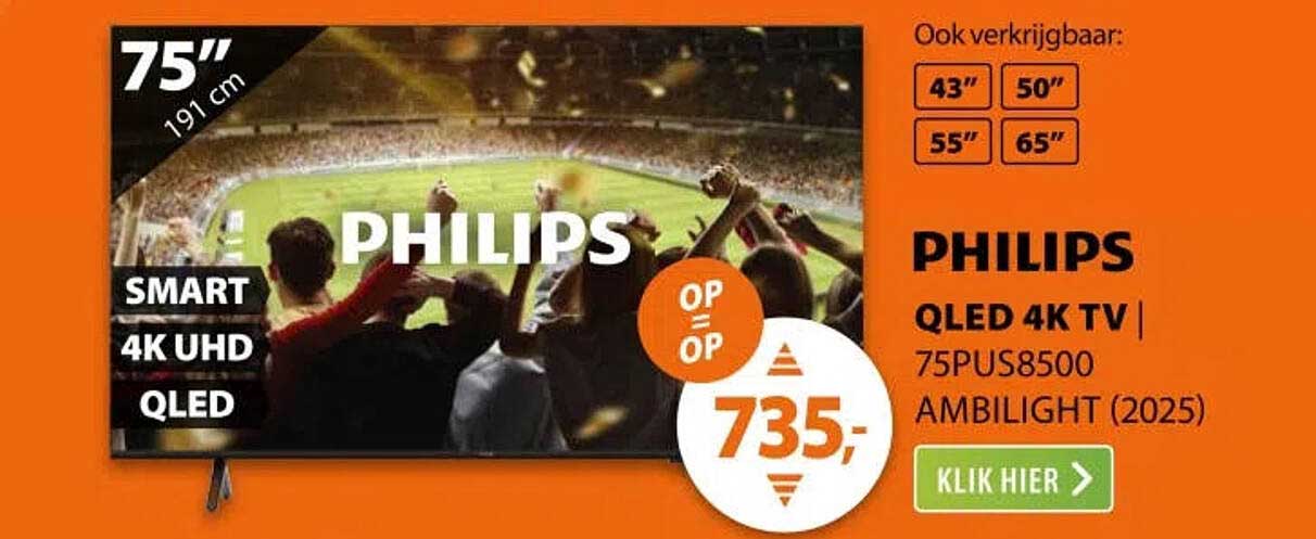 PHILIPS QLED 4K TV 75PUS8500 AMBILIGHT (2025)