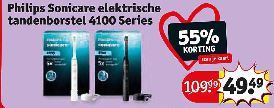 Philips Sonicare elektrische tandenborstel 4100 Series 55% KORTING scan je kaart