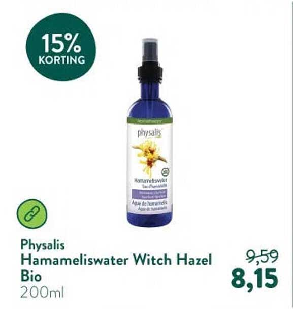 Physalis Hamameliswater Witch Hazel Bio 200ml 15% KORTING