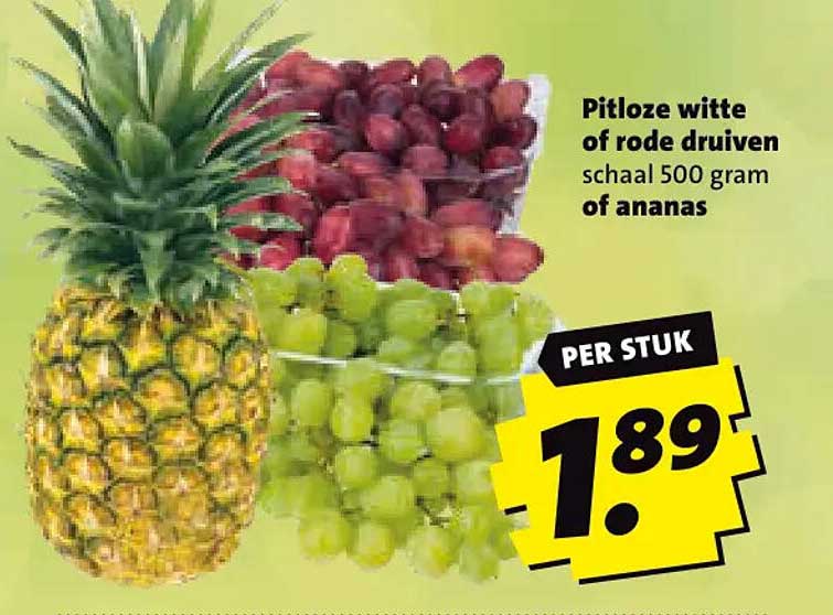 Pitloze witte of rode druiven schaal 500 gram of ananas PER STUK