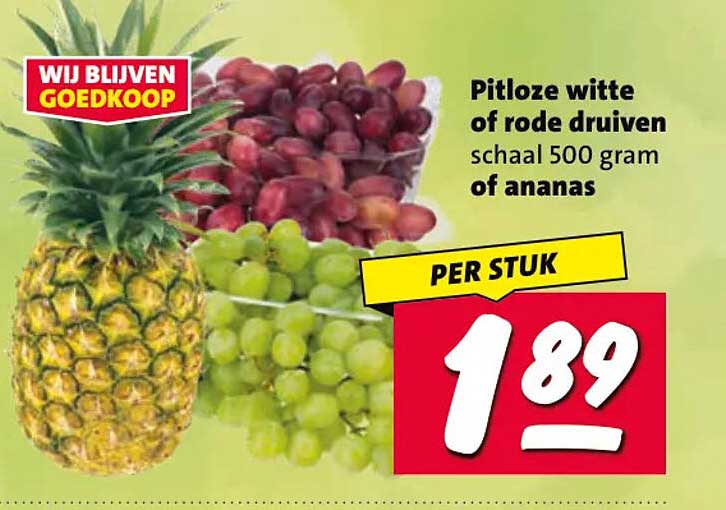 Pitloze witte of rode druiven schaal 500 gram of ananas PER STUK