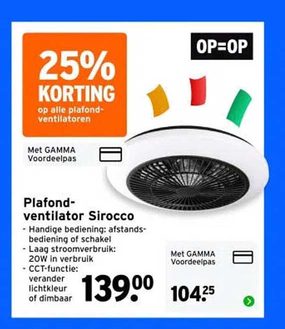 Plafond-ventilator Sirocco - 25% korting op alle plafond-ventilatoren