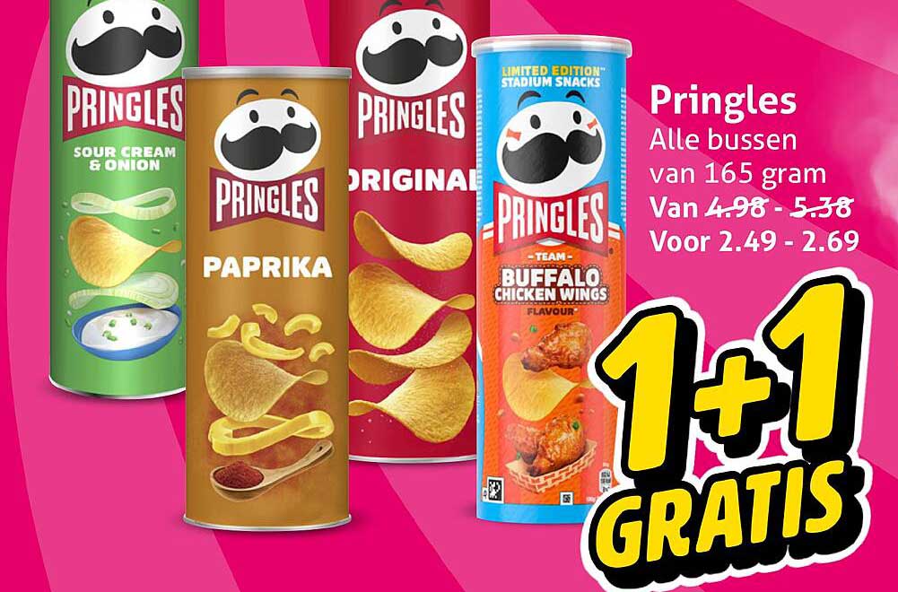 Pringles Alle bussen van 165 gram 1+1 GRATIS