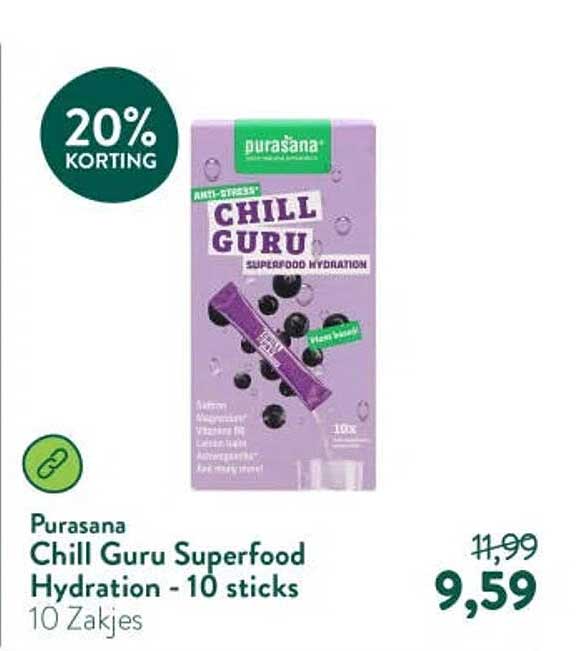 Purasana Chill Guru Superfood Hydration - 10 sticks 20% korting
