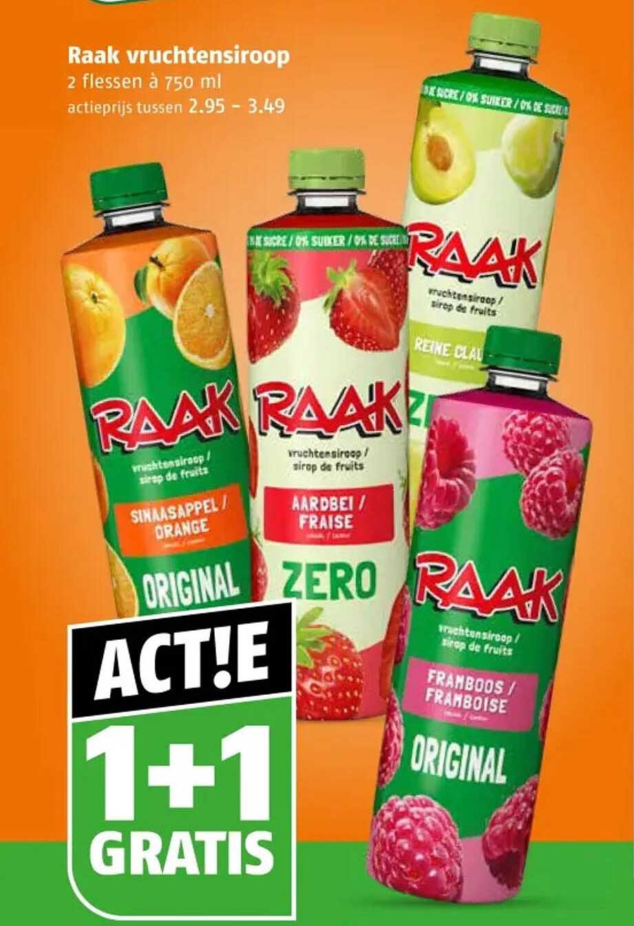 Raak vruchtensiroop 2 flessen à 750 ml 1+1 gratis