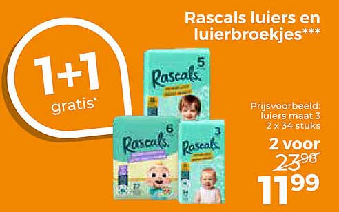 Rascals luiers en luierbroekjes 1+1 gratis