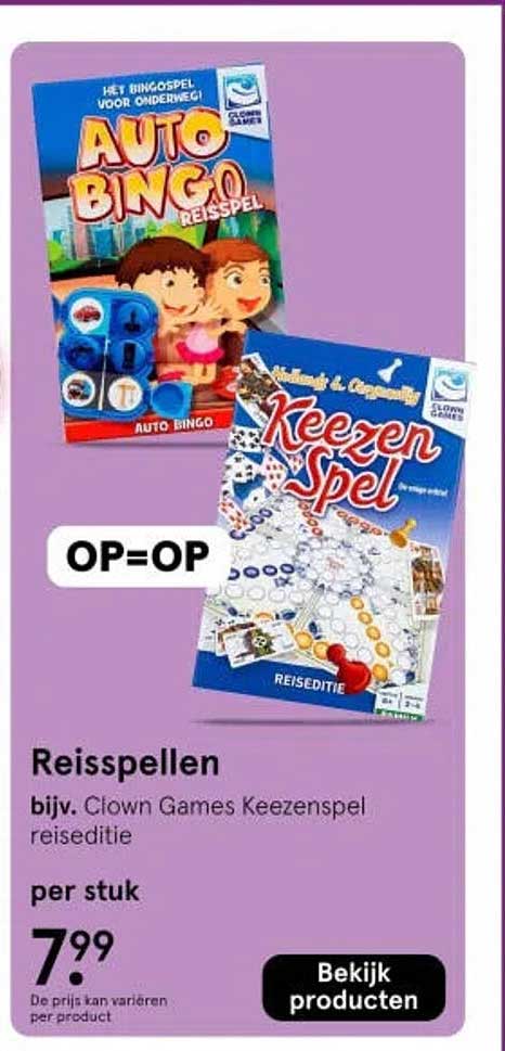 Reisspellen bijv. Clown Games Keezenspel reiseditie OP=OP