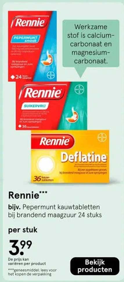 Rennie bijv. Pepermunt kauwtabletten bij brandend maagzuur 24 stuks