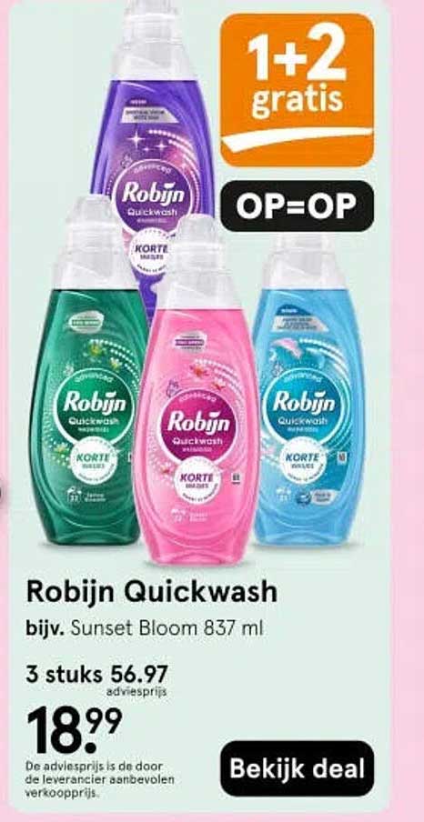 Robijn Quickwash 1+2 gratis OP=OP