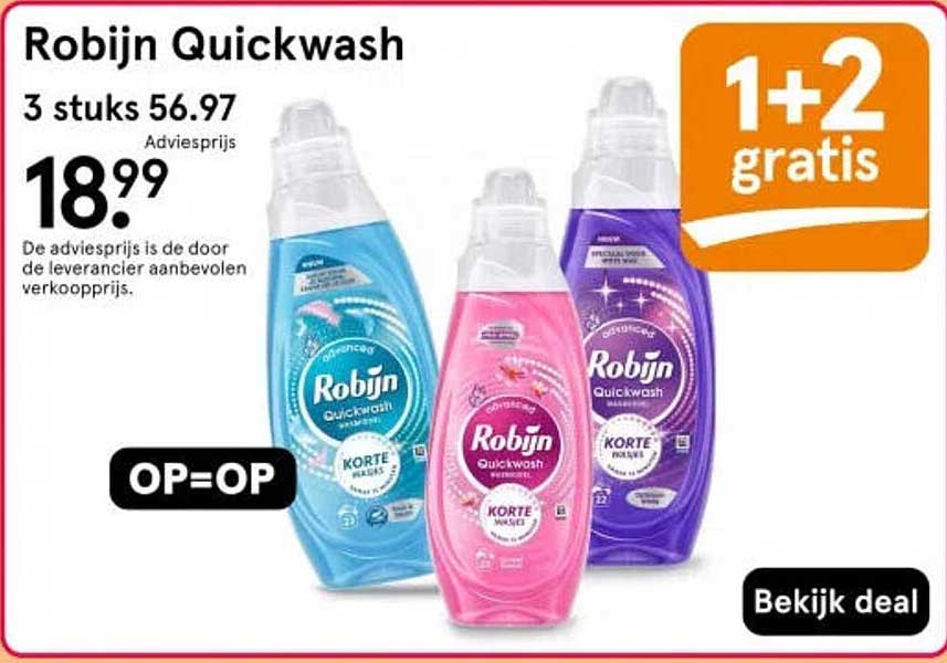 Robijn Quickwash 1+2 gratis