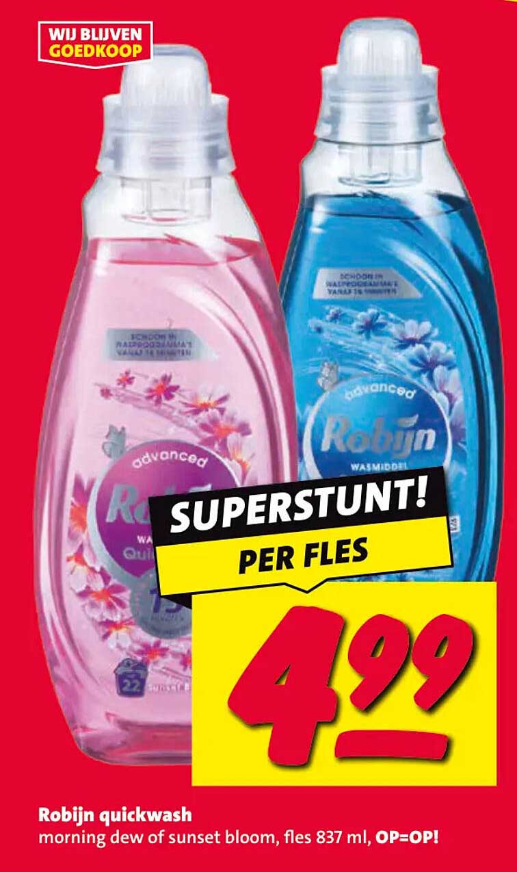Robijn quickwash morning dew of sunset bloom, fles 837 ml, OP=OP!