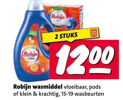 Robijn wasmiddel vloeibaar, pods of klein & krachtig, 15-19 wasbeurten 2 STUKS