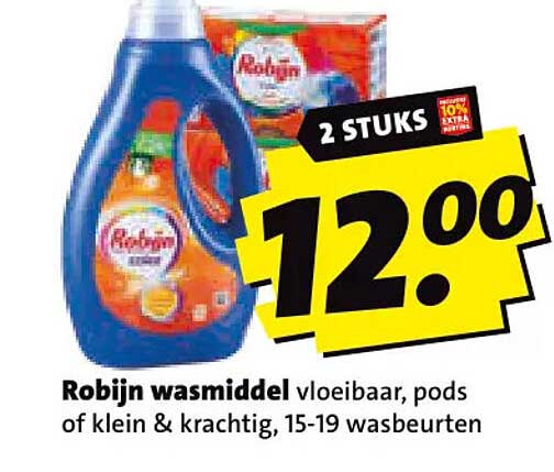 Robijn wasmiddel vloeibaar, pods of klein & krachtig, 15-19 wasbeurten 2 STUKS