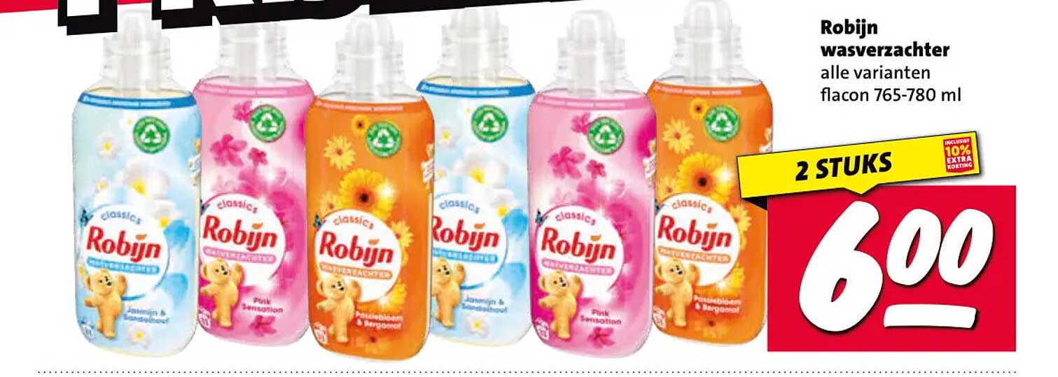 Robijn wasverzachter alle varianten flacon 765-780 ml 2 STUKS