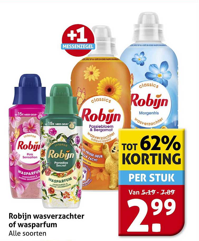 Robijn wasverzachter of wasparfum Alle soorten +1 MESSENGEZEL
