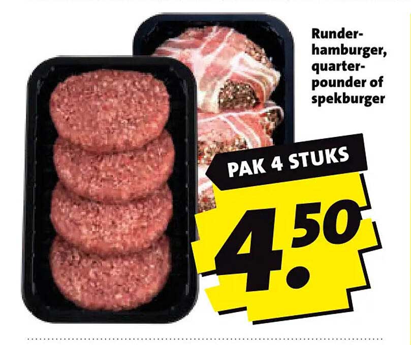 Runder-hamburger, quarter-pounder of spekburger - Pak 4 stuks