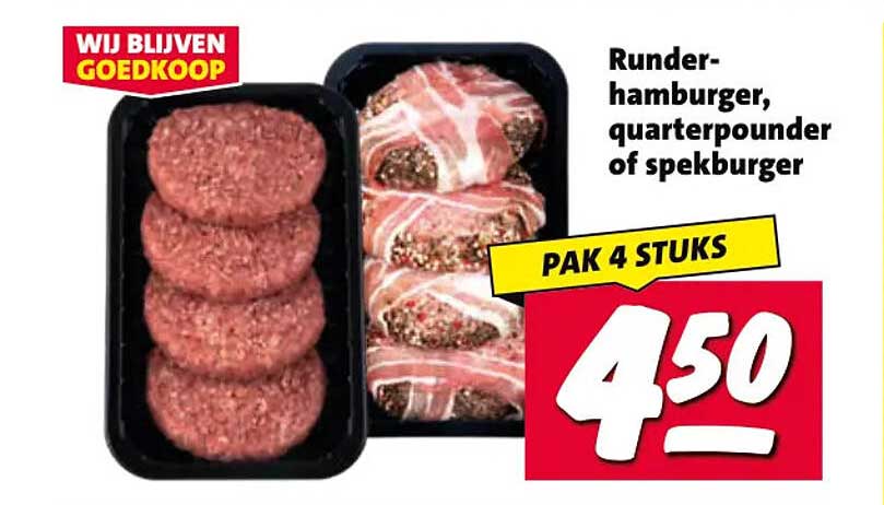 Runder-hamburger, quarterpounder of spekburger PAK 4 STUKS