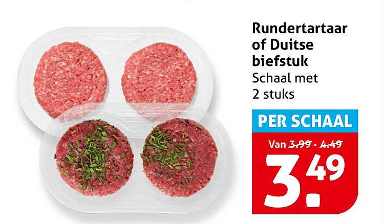 Rundertartaar of Duitse biefstuk Schaal met 2 stuks PER SCHAAL