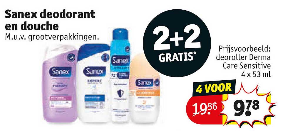 Sanex deodorant en douche 2+2 gratis