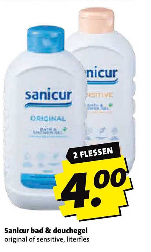 Sanicur bad & douchegel original of sensitive, literfles 2 flessen