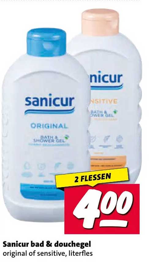 Sanicur bad & douchegel original of sensitive, literfles 2 flessen