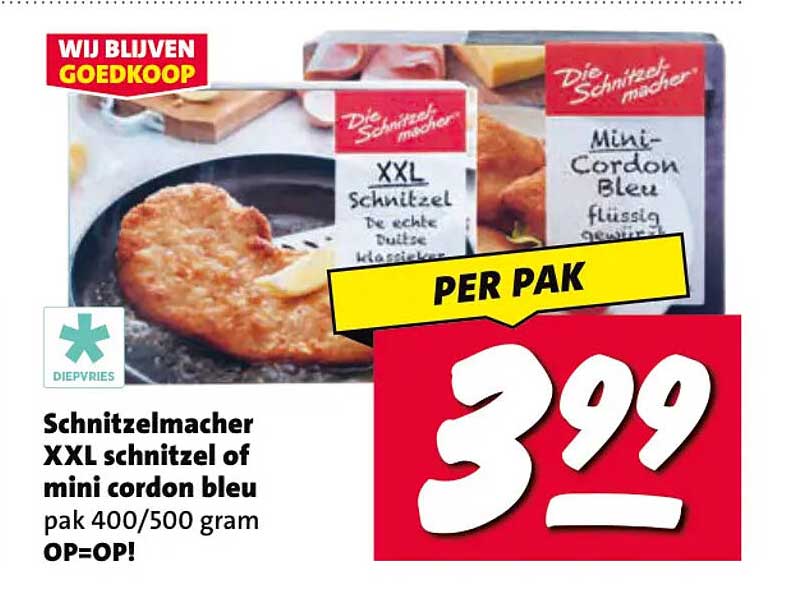 Schnitzelmacher XXL schnitzel of mini cordon bleu pak 400/500 gram OP=OP!