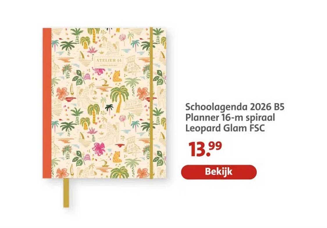 Schoolagenda 2026 B5 Planner 16-m spiraal Leopard Glam FSC