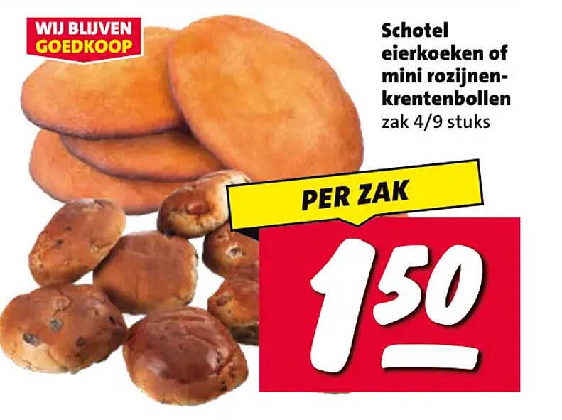 Schotel eierkoeken of mini rozijnen-krentenbollen zak 4/9 stuks