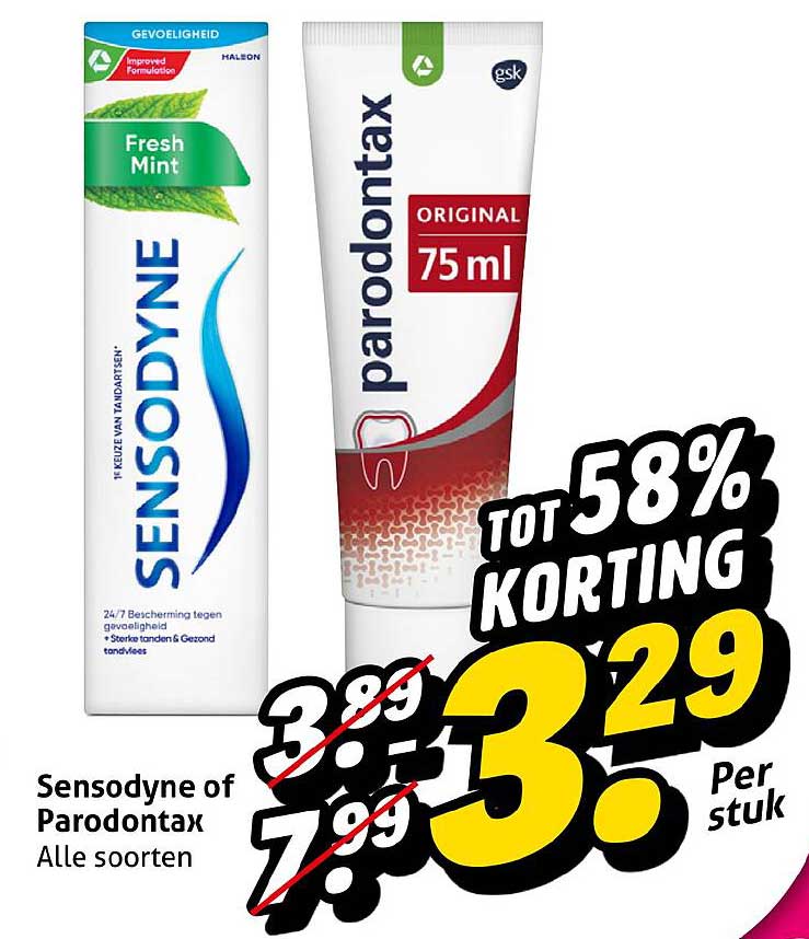 Sensodyne of Parodontax Alle soorten TOT 58% KORTING