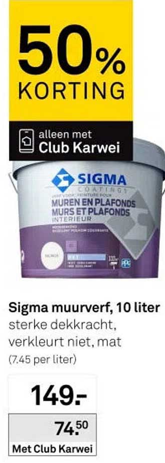 Sigma muurverf, 10 liter 50% KORTING
