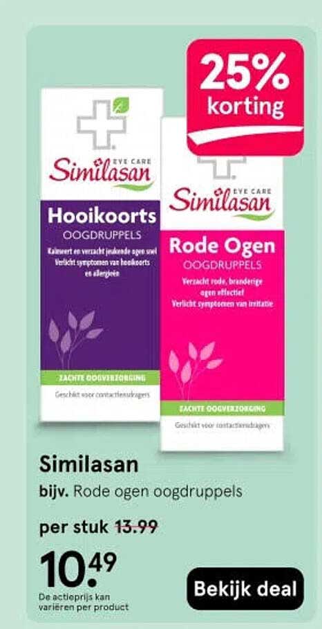 Similasan bijv. Rode ogen oogdruppels 25% korting