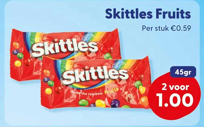 Skittles Fruits 45gr 2 voor 1.00