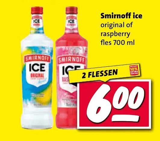 Smirnoff ice original of raspberry fles 700 ml 2 flessen