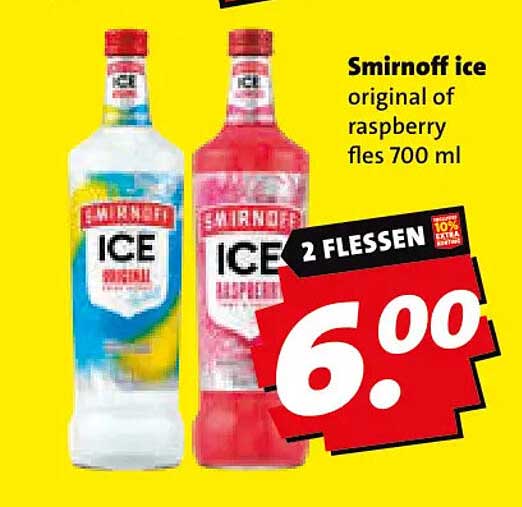 Smirnoff ice original of raspberry fles 700 ml 2 FLESSEN