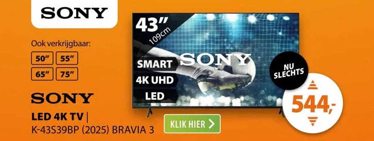 SONY LED 4K TV K-43S39BP (2025) BRAVIA 3