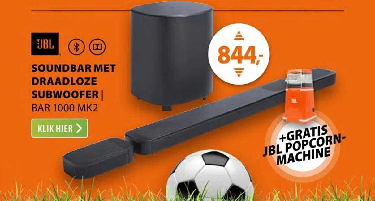 SOUNDBAR MET DRAADLOZE SUBWOOFER | BAR 1000 MK2 + GRATIS JBL POPCORN-MACHINE