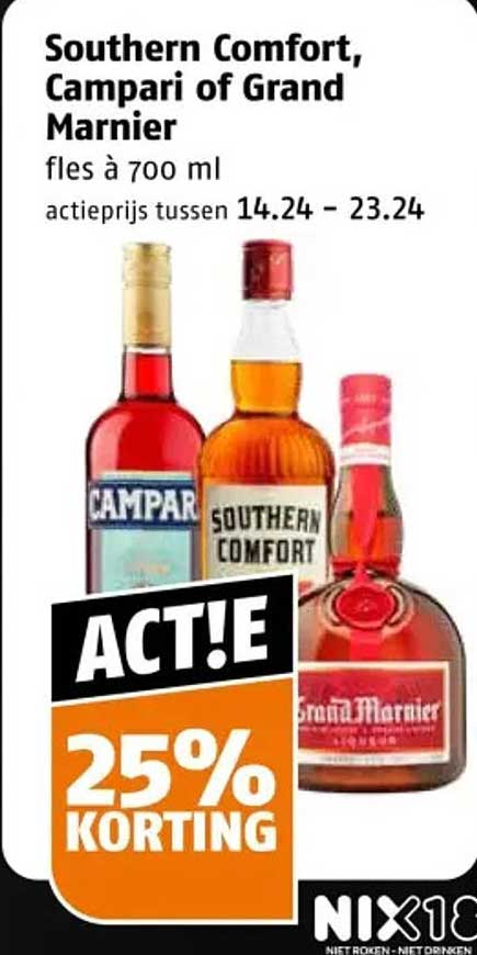Southern Comfort, Campari of Grand Marnier 25% korting
